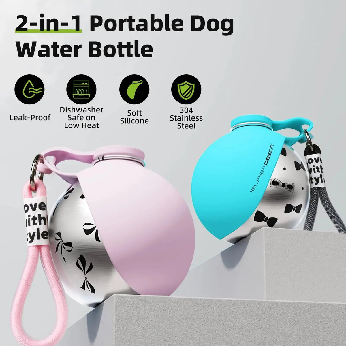 Portable Dog Water Bottle & Bowl – Stainless Steel