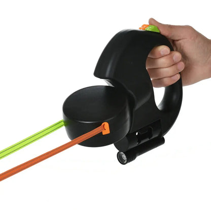 Black Color Retractable Dual Dog Leash With Lights For Small Pets