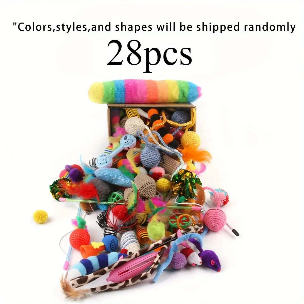 28pcs Color Mixed Cat Toy Variety Pack – Plastic And Plush Set