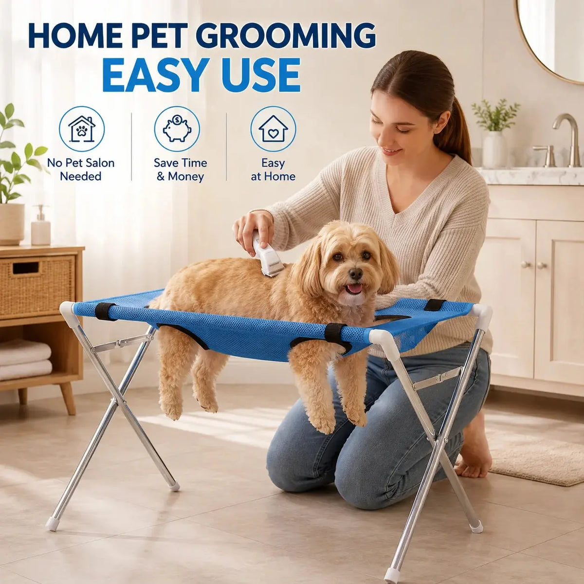 Pet Grooming Hammock Stand With Mesh Sling For Small Pets