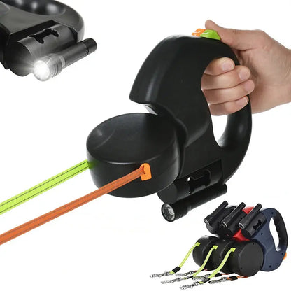 Retractable Dual Dog Leash With Lights For Small Pets