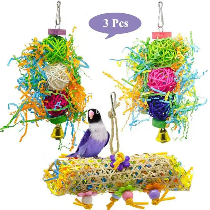 3PCS Color Colorful Bird Foraging Toys with Bells for Parrots