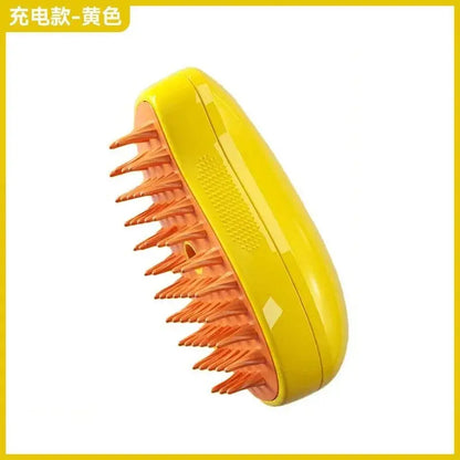 Yellow Color Electric Pet Steam Grooming Brush With Massage Comb