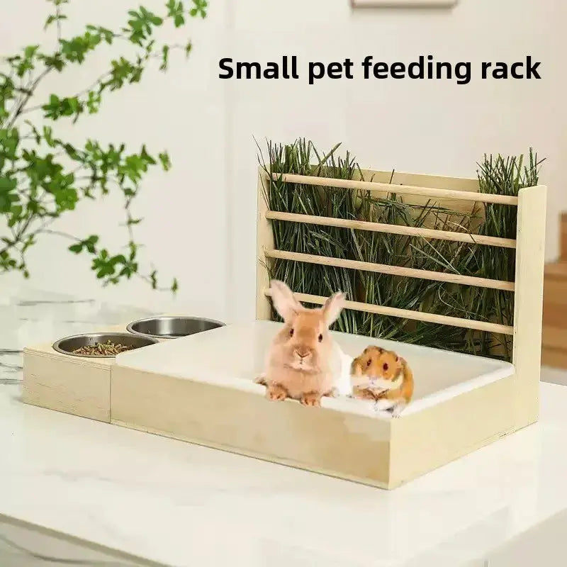 Wooden Rabbit And Small Pet Hay Feeder Shelter