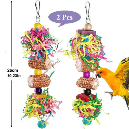 2PCS Color Colorful Bird Foraging Toys with Bells for Parrots