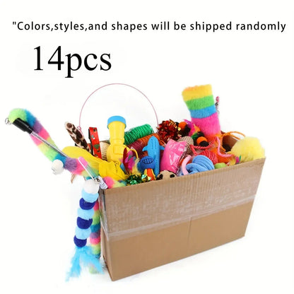 14pcs Color Mixed Cat Toy Variety Pack – Plastic And Plush Set