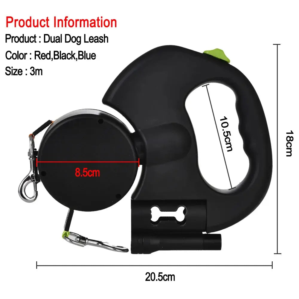 Retractable Dual Dog Leash With Lights For Small Pets