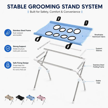 Pet Grooming Hammock Stand With Mesh Sling For Small Pets