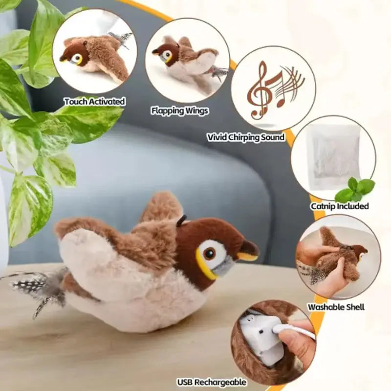 Plush Flapping Bird Toy for Cats – Self-Play Fun